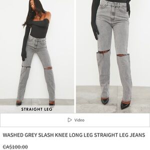 Sold❌Prettylittlethings WASHED GREY SLASH KNEE LONG LEG STRAIGHT LEG JEANS s